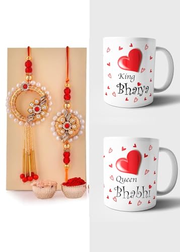 Image of CraftVatika Rakhi Mug Gift Combo for Brother Bhaiya Bhabhi - Premium Couple Pair Rakhi with Printed Mug Gift, Rakhi Set of 2