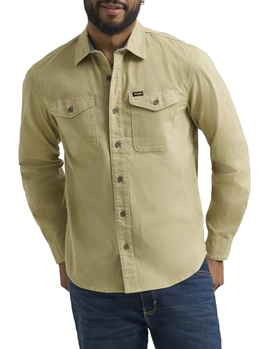 Wrangler Men's Long Sleeve Shirt, Olive Gray (Twill), Large