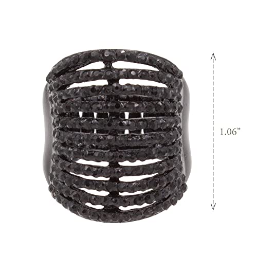 Lavencious 11 Rows With Crystals Stretch Rings Statement Rings Free Size 7 To 9 For Women (Jet Black) #TOP2