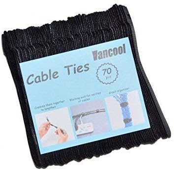 Vancool 70 PCS Cable Management Reusable Fastening Cable Ties Organizer, 6-Inch Hook & Loop Adjustable Wire Cable Straps for Cable Under Desk,Cord Management,Black