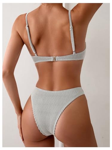 SweatyRocks Women's 2 Piece Bikini Set Striped Print Spaghetti Strap Push Up Swimsuit2