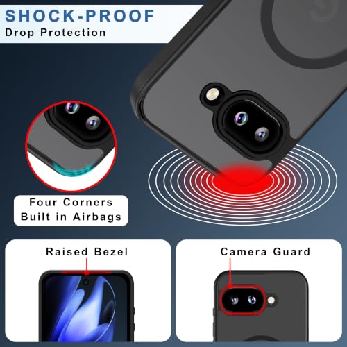 Image of CEDO Magnetic Cover for Google Pixel 9a (5G) | Compatible with MagSafe Wireless Charging | Matte Black Case Designed with Magnetic Lock Shockproof Edge Protection Backcover (Translucent Black)