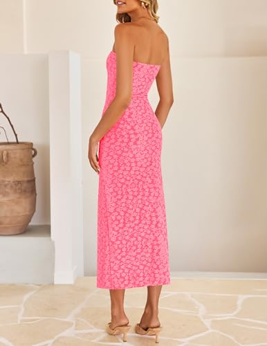 Image of ZESICA Women's 2026 Summer Floral Strapless Bodycon Midi Dress Off Shoulder Beach Formal Cocktail Wedding Guest Long Dresses