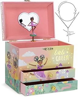 Jewelkeeper Ballerina Music Box & Little Girls Jewellery Set - 3 Ballerina Gifts for Girls - Little Queen Design