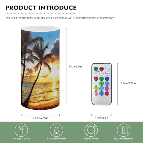 Image of Poceacles Flameless Candle Flame Effect Realistic LED Lights, Battery Operated Flameless Table Lamp with Timer Remote Colors Changing Hawaii Home Decor, Hawaiian Palm Tree Gold Sunshine