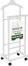 OWIJI Indossatore Appendiabiti Legno Faggio Bianco Rotelle Servo Muto Doppio Dimensioni 45 x 30 x 95 cm Appendiabiti Vestiti Camera Letto Cabina Armadio Grezzo