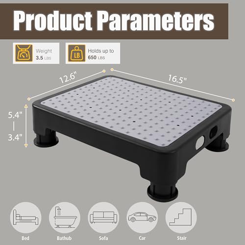 Image of CHIKILLA Adjustable Step Stool for High Beds Cars, 650lb Heavy Duty Bed Step for Elderly, Non-Slip Mobility Platform for Bathtub, Kitchen, SUV, 4 Height Levels 3.4-5.4 inch Portable Stair Assist, Black