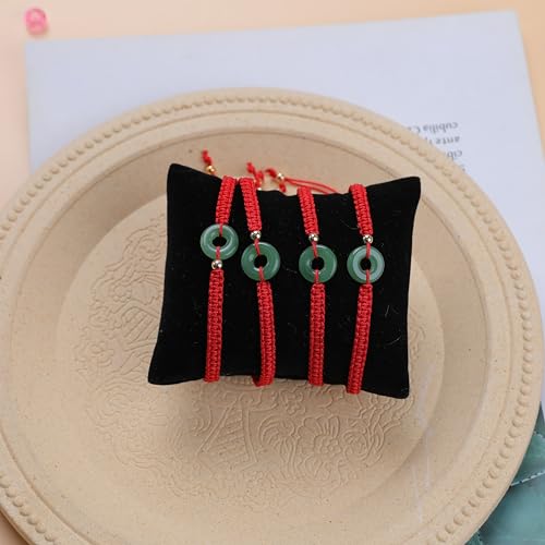 Dark Green Jade Pendent Red Rope Bracelet 4pcs 7.09