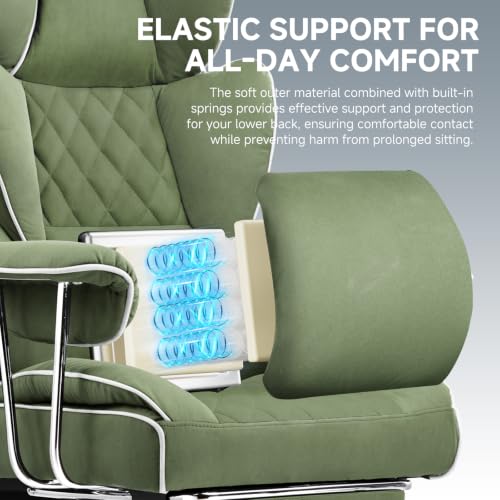 Image of GTPLAYER Gaming Chair,Office Chair with Pocket Spring Lumbar Support, Ergonomic Comfortable Wide Office Desk Computer Chair with Outward Fixed Soft Armrests and Footrest (Fabric, Green)
