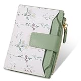 Lapensa Small Womens Wallet-soft Leather RFID Blocking Bifold Zipper Pocket Credit Card Purse-Floral Pattern Wallet with ID Window (green)