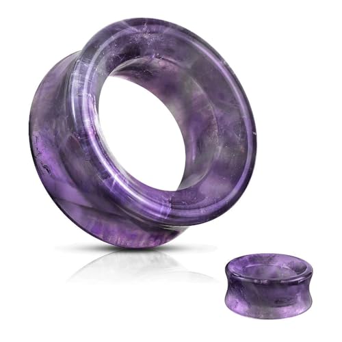 Hollow Tunnels Purple Amethyst Organic Stone Ear Plugs Gauges Sold in Pairs
