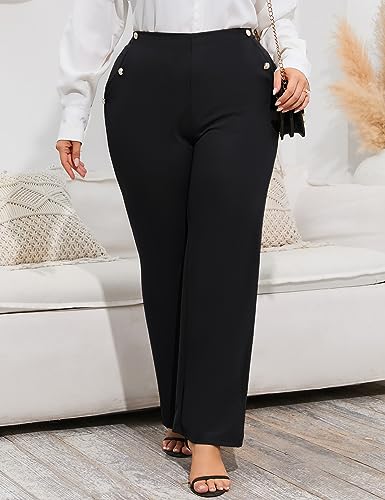 ShopWonder Plus Size Dress Pants for Women Stretch Pull On Flare Pants Pockets Dressy Business Casual Work Pants2