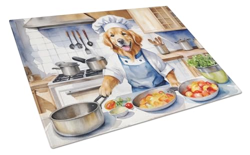 Caroline's Treasures DAC6257LCB Golden Retriever The Chef Glass Cutting Board Decorative Tempered Glass Kitchen Cutting and Serving Board Large Size Chopping Board