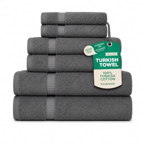 SALBAKOS 100% Turkish Cotton Towel Set of 6 Piece Gray | Premium Quality Hotel & Spa Collection 2 Washcloth, 2 Hand, 2 Bath Towel Sets for Bathroom | Made in Turkey (Gray, 6 Piece Towel Set) SALBAKOS 100% Turkish Cotton Towel Set of 6 Piece Gray | Premium Quality Hotel & Spa Collection 2 Washcloth, 2 Hand, 2 Bath Towel Sets for Bathroom | Made in Turkey (Gray, 6 Piece Towel Set)