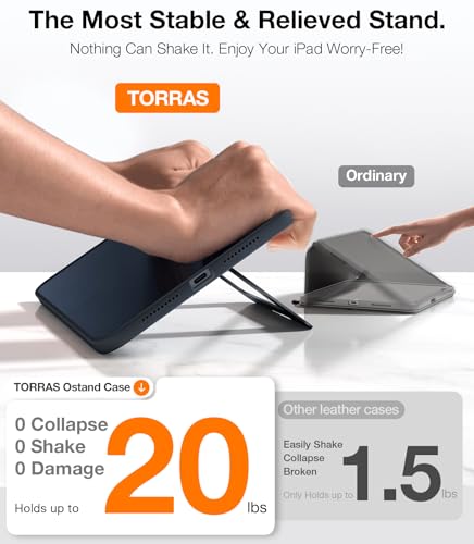 Image of TORRAS Ostand K1 Guardian for iPad mini 7 A17 Pro Case, iPad mini 6 Case with Pencil Holder, Ultra Stable Stand, Multiple Adjustable Viewing Angles, Slim Protective Kickstand iPad mini Case, Black