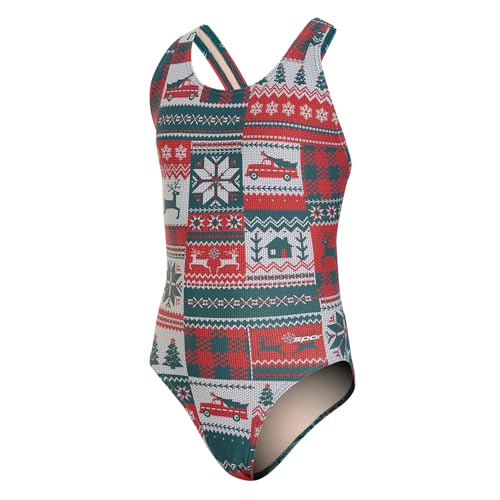 Image of Sporti Wide Strap Girls' Athletic One-Piece Swimsuit - Printed Pattern Competitive Bathing Suit, Racerback Style for Girls