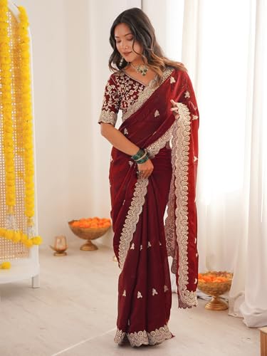 Image of SIRIL Women's Tissue Silk Sequence Embroidery Saree With Unstitched Blouse Piece