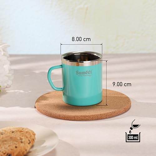 Image of Sumeet Stainless Steel Coloured Double Wall Tea /Milk /Coffee Mug Set of 2Pc - 300ml - Green