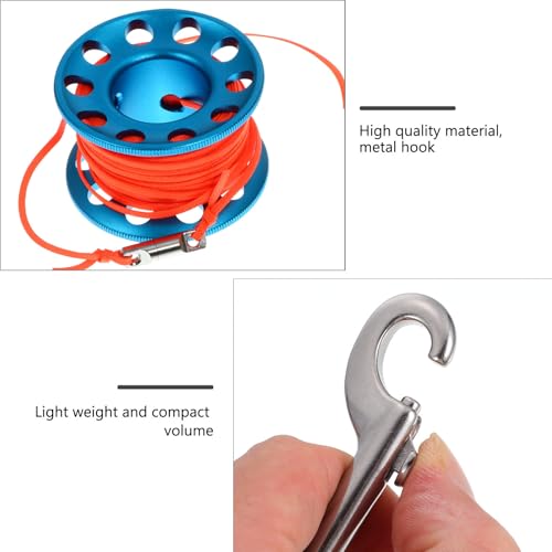 Carrete de buceo de aleación DOITOOL con clip azul de aluminio anodizado 7