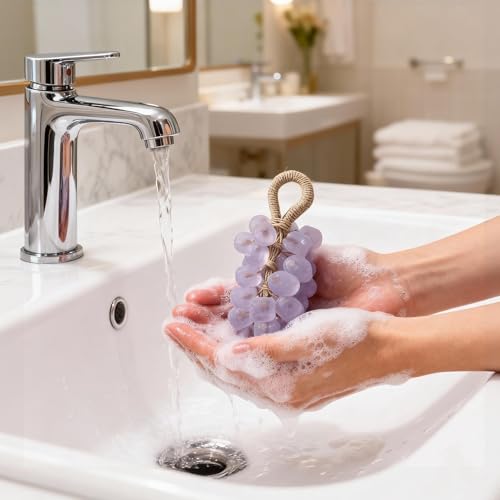 SHLLON Grape Soap on a Rope – Handmade Grapes Cluster Shaped Soap Bar, Decorative Hanging Bath Soap with Lasting Fragrance, Cold Process Artisan Gift-Home Decor(Lemon Scent) — view 6