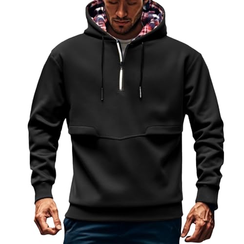Half Zip Hooded Sweatshirts for Men Fashion Casual Slim Fit Drawstring Plain Hoodie Lightweight Workout Pullover