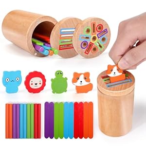 Mity rain Montessori Toys for 1 2 3+ Year Old, 3 in 1 Wooden Color Sorting Toys for Toddlers 1-3, Fine Motor Skills Educational Sensory Toys for Baby Kids