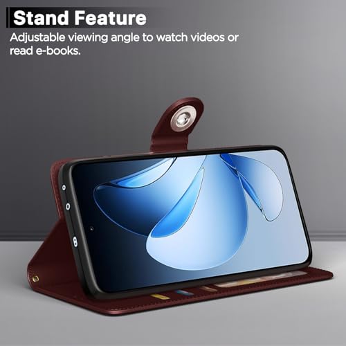 Image of Pikkme Flip Cover Leather Finish | Inside TPU with Card Pockets | Wallet Stand and Shock Proof | Complete Protection Button Flip Case for Oppo Reno 13 5G(Brown)