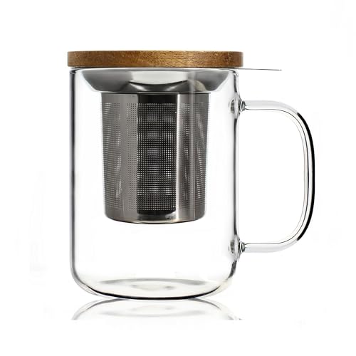 OGO LIVING - tisanière gustave 450ml - 7912005 - Idéal pour le thé, la tisane, les infusions et le rooibos - mug à thé en verre et couvercle en bois...