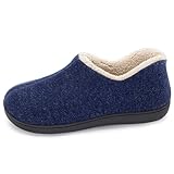 ULTRAIDEAS Women's Indoor Loafer House Slippers with Memory Foam, Ladies Warm Closed Back House Shoes with Non-Slip Outdoor Rubber Sole（Navy Blue，size 11）