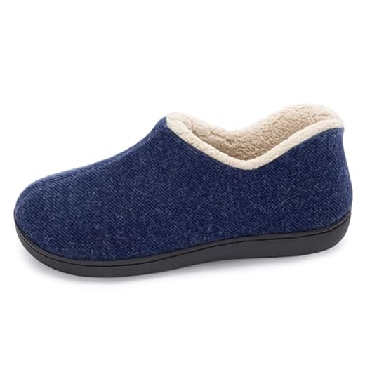 ULTRAIDEAS Women's Cozy Memory Foam Closed Back Slippers with Warm Fleece Lining, Wool-Like Blend Cotton House Shoes with Anti-Slip Indoor Outdoor Rubber Sole （Navy Blue，size 6）