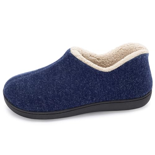 ULTRAIDEAS Women's Indoor Loafer House Slippers with Memory Foam, Ladies Warm Closed Back House Shoes with Non-Slip Outdoor Rubber Sole（Navy Blue，size 6）