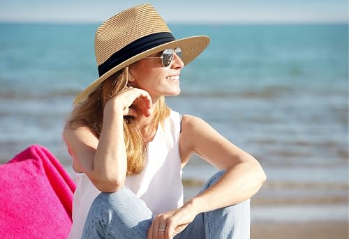 image for JOYEBUY Womens UPF50 Foldable Summer Straw Hat Wide Brim Fedora Sun Be