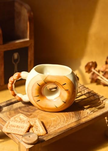 Image of Donut Shaped Ceramic Coffee Mug | Cute Doughnut Design Cup with Handle | Aesthetic Tea & Coffee Mug for Home, Office, Gift for Friends, Couples & Birthday