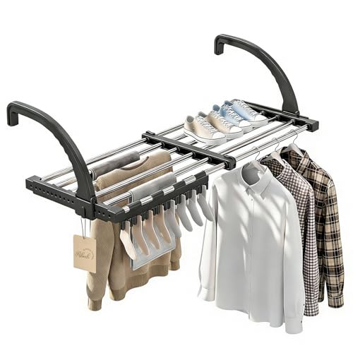 Ribech Séchoir à Linge Extensible 64-110 cm – Séchoir Réglable pour Balcon & Intérieur, Acier Inoxydable, Capacité 12 kg, Gain de Place