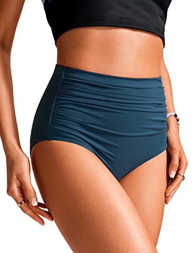 Crz Yoga Womens High Waisted Ruched Bikini Bottom Tummy Control Swim Bottoms Retro Full Coverage Tankini Swimsuit Briefs Insignia Blue Medium #TOP9