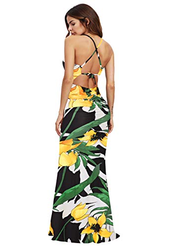 SheIn Women s Floral Strappy Backless Summer Evening Party Maxi Dress Black Quotes Large