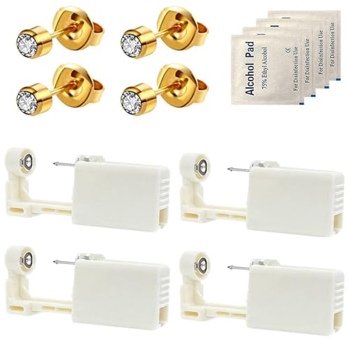 Dzxin Kits de perforación, 4 piezas de pistola de perforación de oreja, kit de pistola de perforación desechable con aretes de tuerca, kit de pistola de perforación de nariz de oreja de seguridad