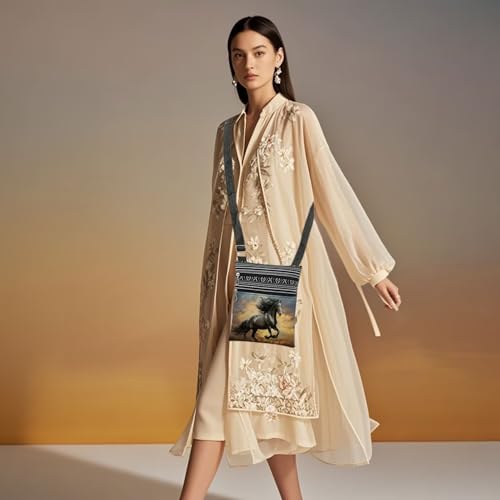 Black Horse Women Crossbody Bag Stylish Travel Adjustable Shoulder Strap Men Messenger Bag Outdoor Casual Purse Birthday Christmas Gift for Adult Horse Lovers4