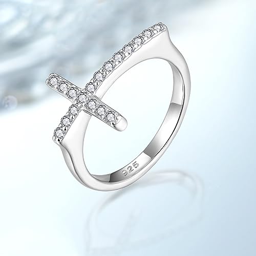 Cross Ring 925 Sterling Silver Cubic Zirconia Cross Statement Rings for Women Anniversary Christmas Day Size 5-102