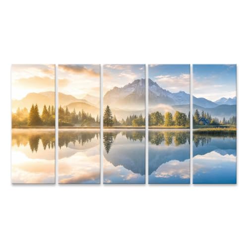 Impression sur toile lac de montagne idyllique islandburner tableau géant salon 5 pièces