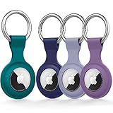 4 Pack for Airtag Holder Case with Keychain, Soft Silicone Airtags Key Ring Cases Cover Tags Chain for Apple Air Tag GPS Item Finders Accessories, for Backpack, Luggages, Pets (4Pack A)
