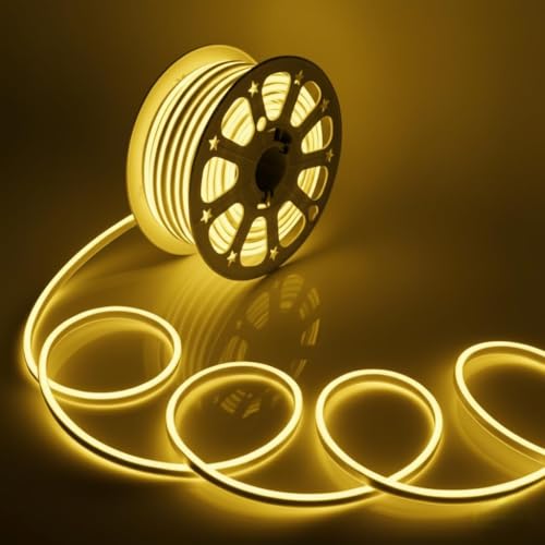 Image of 16.4 Feet LED Neon Strip Lights, with 12V Adapter, Waterproof IP65, Silicone Flexible Rope Light for Home Decor | Led Strip Lights | Neon Lights | 5 Meter | (Yellow)