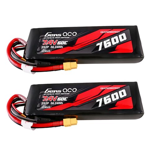 Gens ace G-tech 7600mAh 7.4V 60C 2S2P Lipo Battery Pack with XT60 Plug(2Pcs)