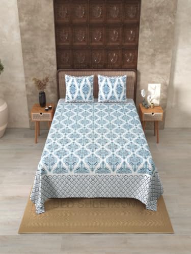 Image of Jaipur Fabric Premium Double Bed Cotton Bedsheet Set with 2 Pillow Covers | Wrinkle Resistant & Durable
