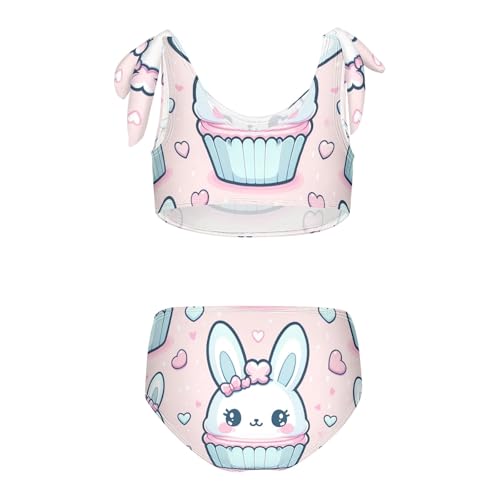 Girls' Bikini Set, Cute Rabbit Head Cupcake Kids Swimsuit 2 Pcs Beach Bathing Suit2