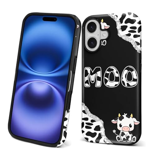 yicomon Compatible with iPhone 17 Case, Black and White Cow Pattern Print Matte Durable Fashion Funny Liquid Silicone Soft Anti-Scratch Shockproof Protective Cover