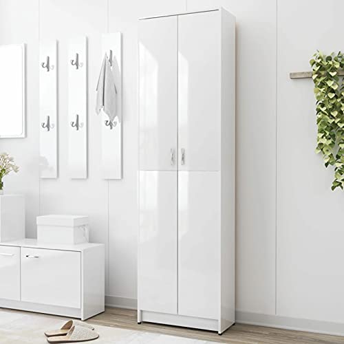 Armario de Salón Blanco con Brillo - 5 Compartimentos para Organización de Ropa y Accesorios, Madera Aglomerada, 55 x 25 x 189 cm