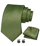JEMYGINS Olive Green Tie and Pocket Square with Cufflinks Set for Men(27)