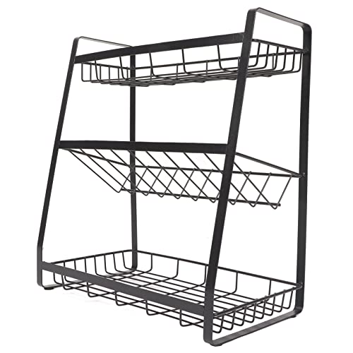 Soporte para Especias, Estante para Especias de 3 Niveles para Encimera, Estante para Almacenamiento de Especias de Hierro, Organizador Negro para Especias con Red de Acero,