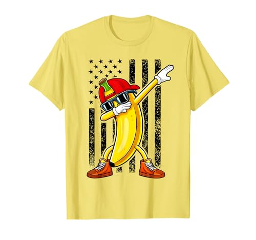 Dabbing Banana Patriotic Retro American Flag Funny Dab Boys T-Shirt